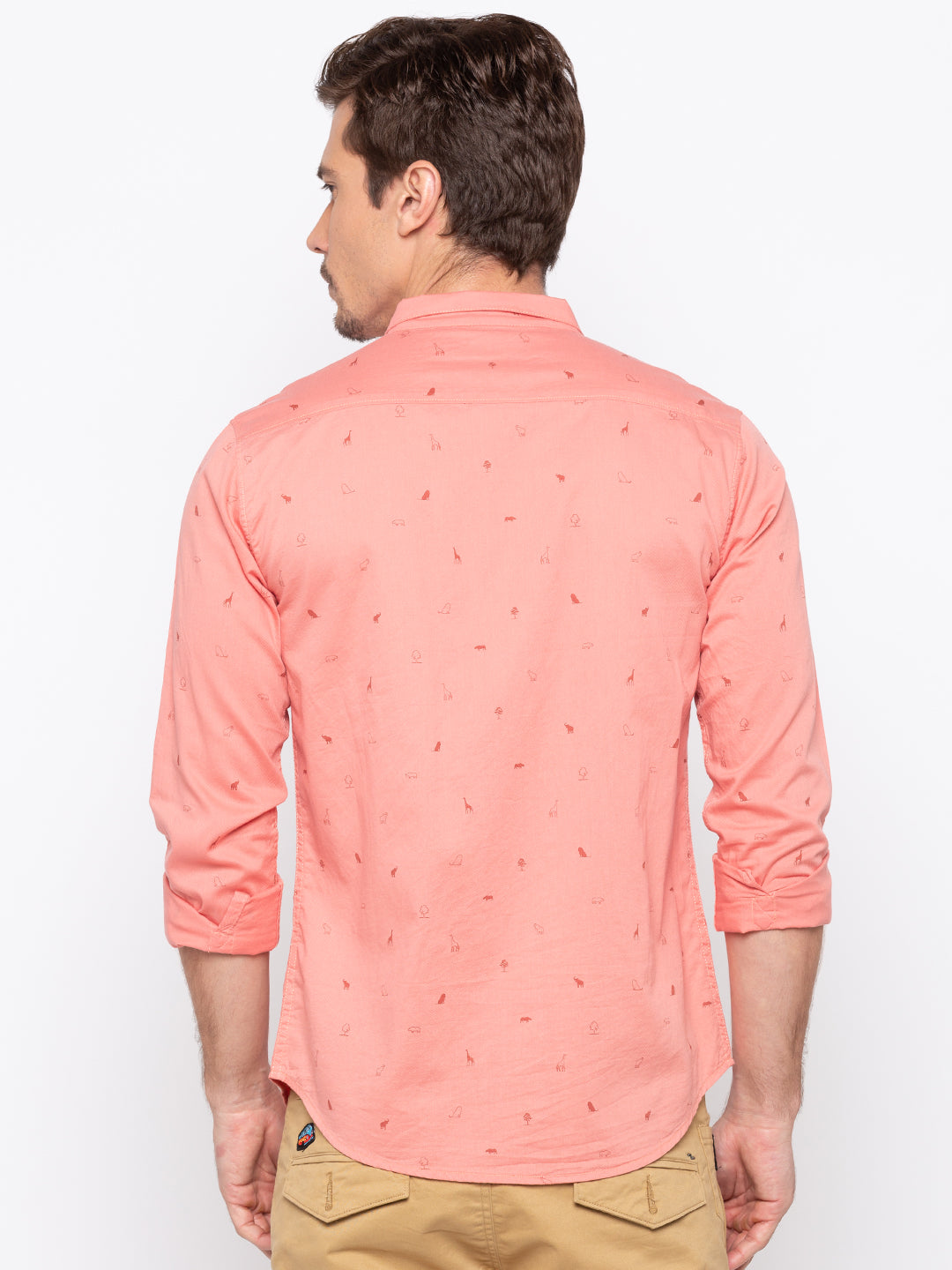 Spykar Pink Cotton Slim Fit Shirts For Men