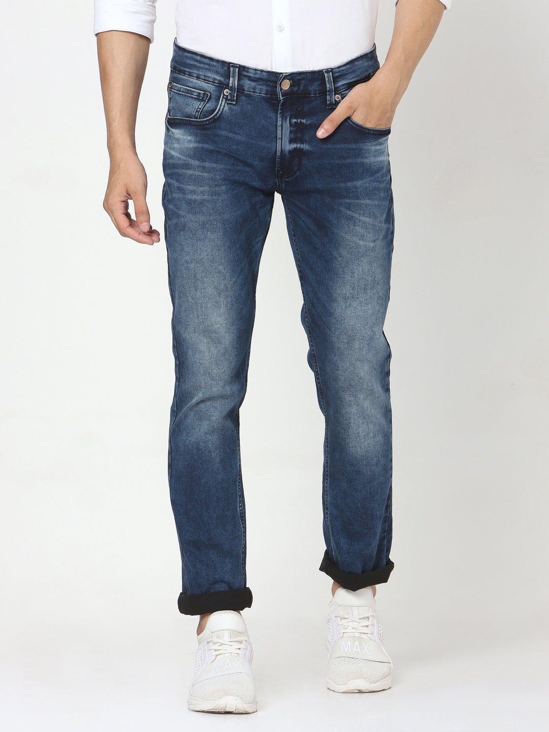 Spykar Men Blue Cotton Regular Fit Narrow Length Jeans (Rover)