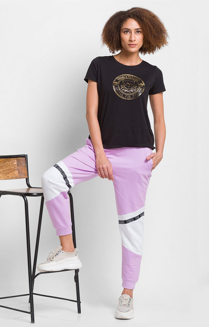 Spykar Lilac Cotton Regular Fit Trackpants For Women