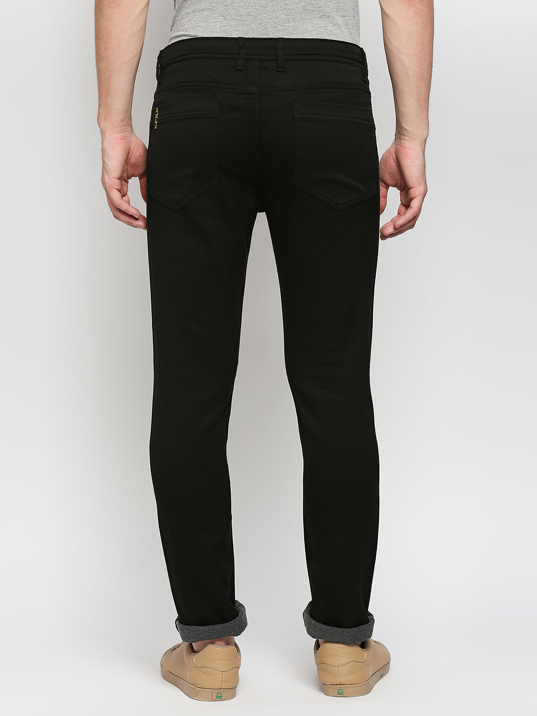 Spykar Men Black Cotton Slim Fit Casual Trousers