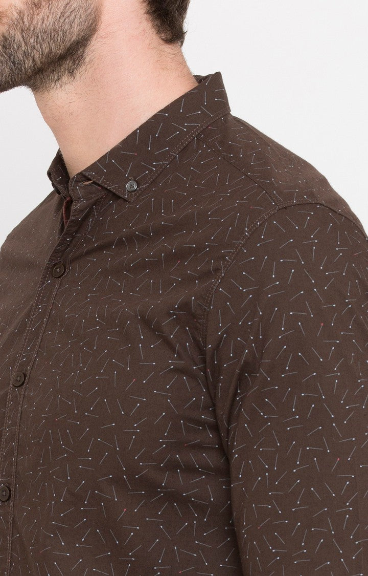 Spykar Men'S Brown Cotton Printed Casual Shirts