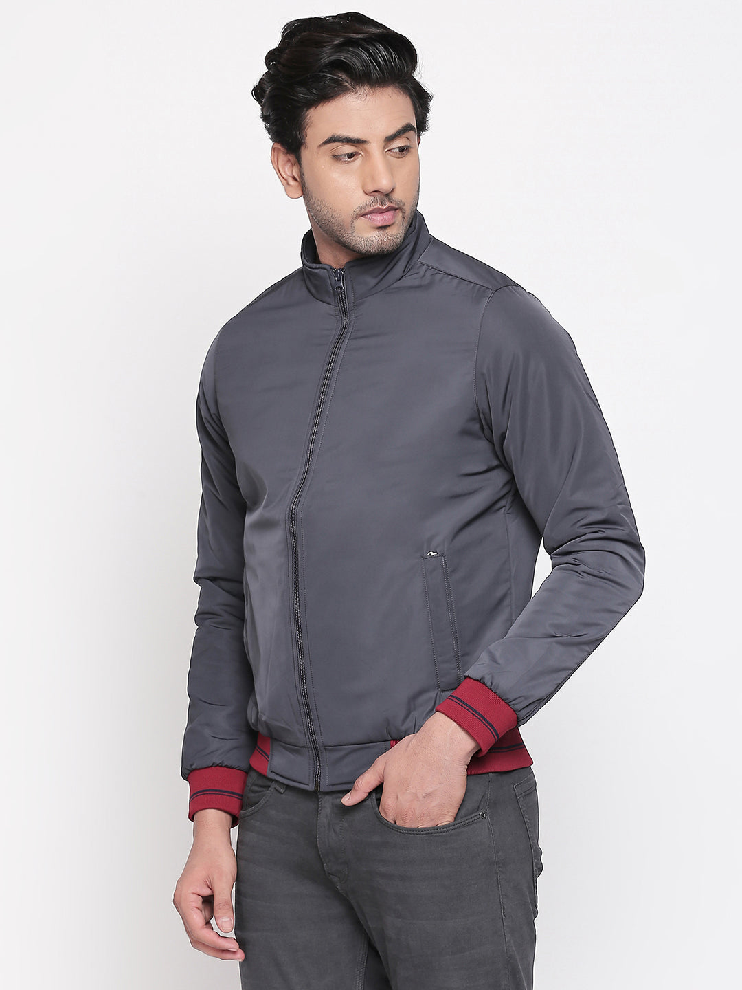 Spykar Grey Polyester Regular Fit Jacket For Men