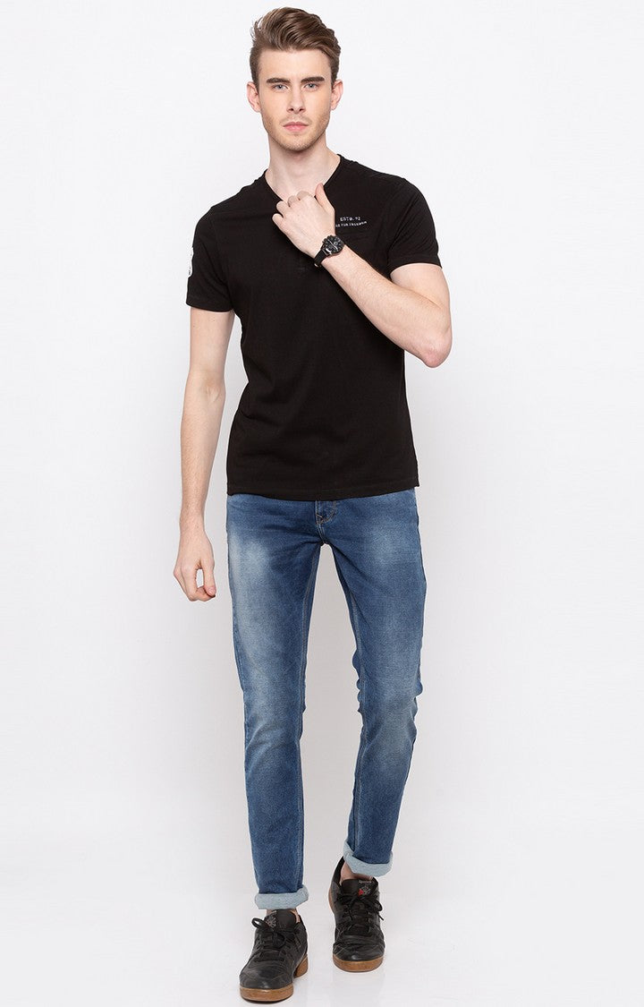 Spykar Jet Black Solid Slim Fit Men T-Shirts