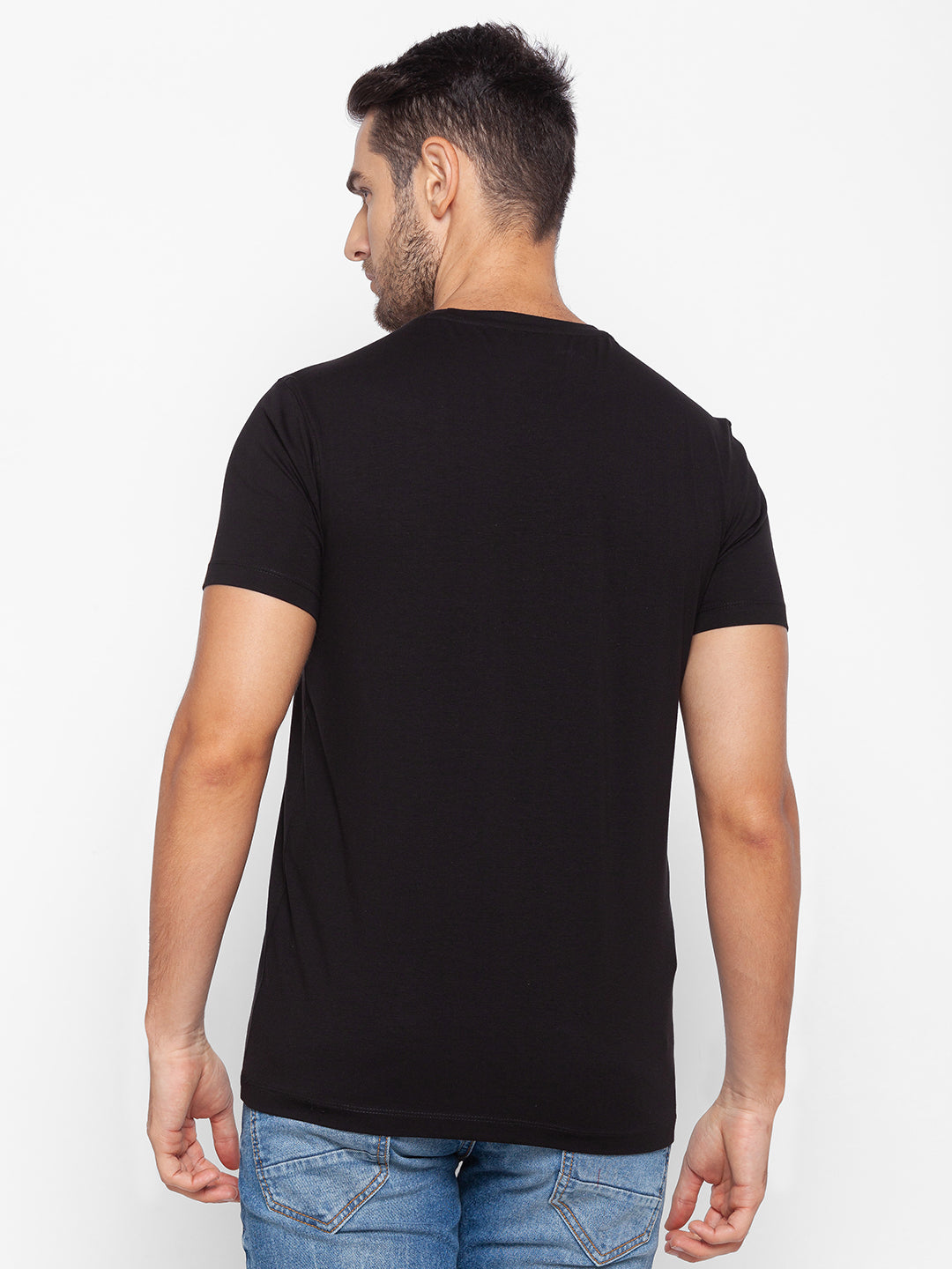 Spykar Black Cotton Men T-Shirt