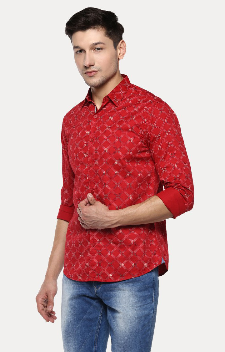 Spykar Men'S Red Cotton Printed Casual Shirts