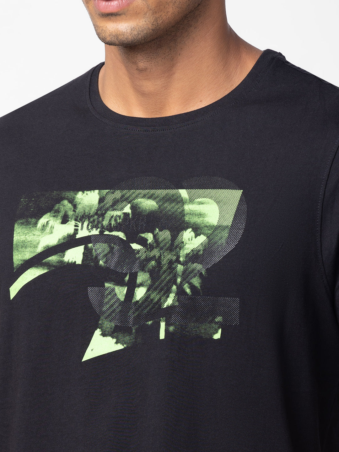Spykar Men Black Cotton Regular Fit Half Sleeve Printed T-shirt