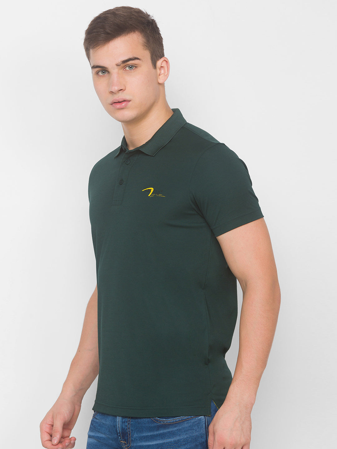 Spykar Men Green Cotton Slim Fit Round Neck T-Shirt