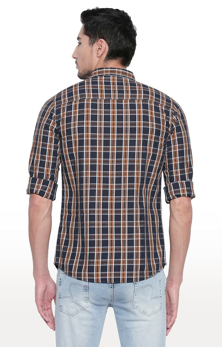 Spykar Men'S Blue Cotton Checked Casual Shirts