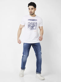Spykar Men Mid Blue Cotton Slim Fit Narrow Length Mild Distressed Low Rise Jeans (Skinny)