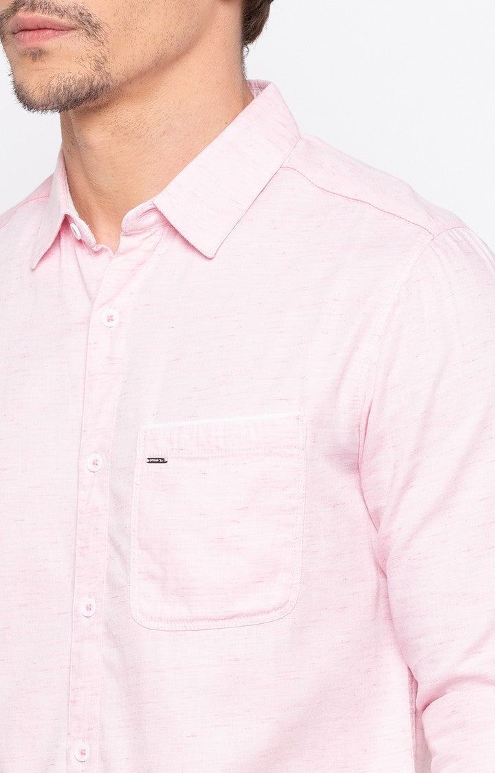 Spykar Men'S Pink Cotton Melange Casual Shirts