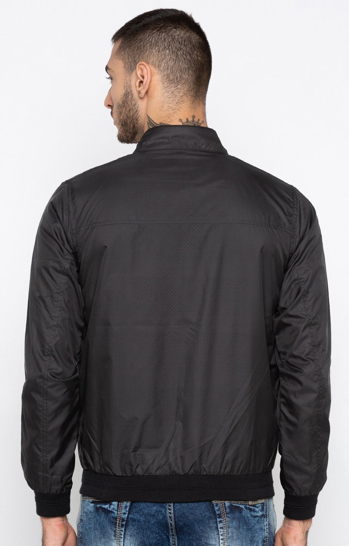 Spykar Men Black Solid Regular Fit Bomber Jacket