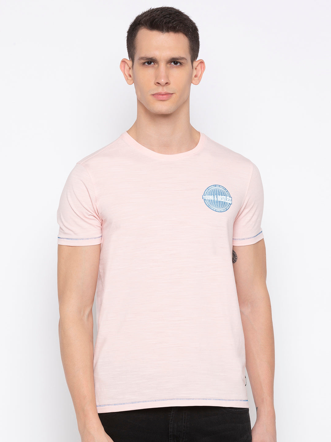 Spykar Men Cotton Pink T-Shirt