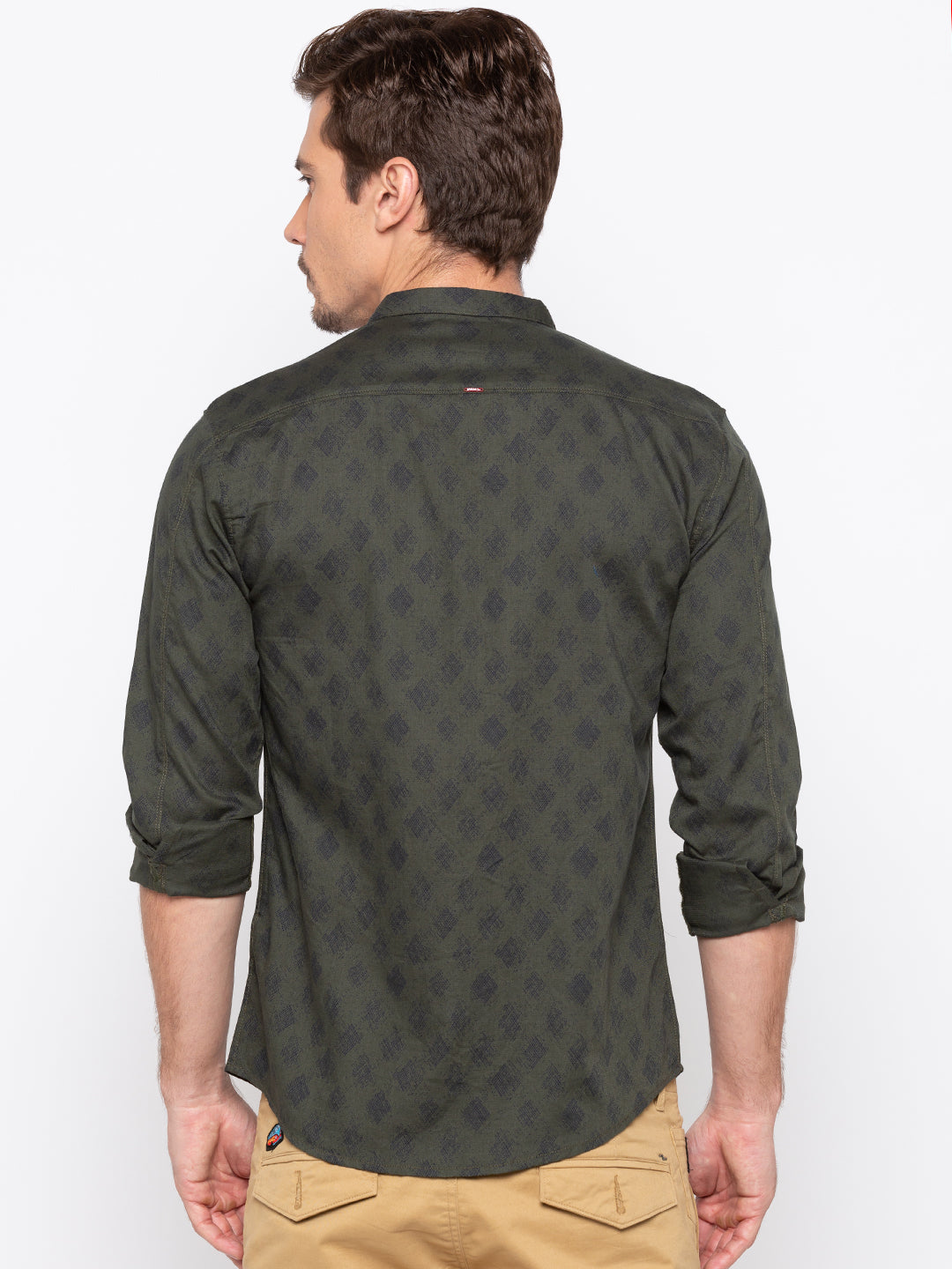 Spykar Men Olive Printed Slim Fit Casual Shirt