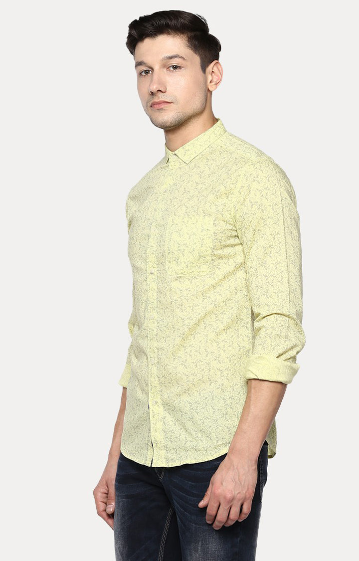 Spykar Men'S Yellow Cotton Printed Casual Shirts