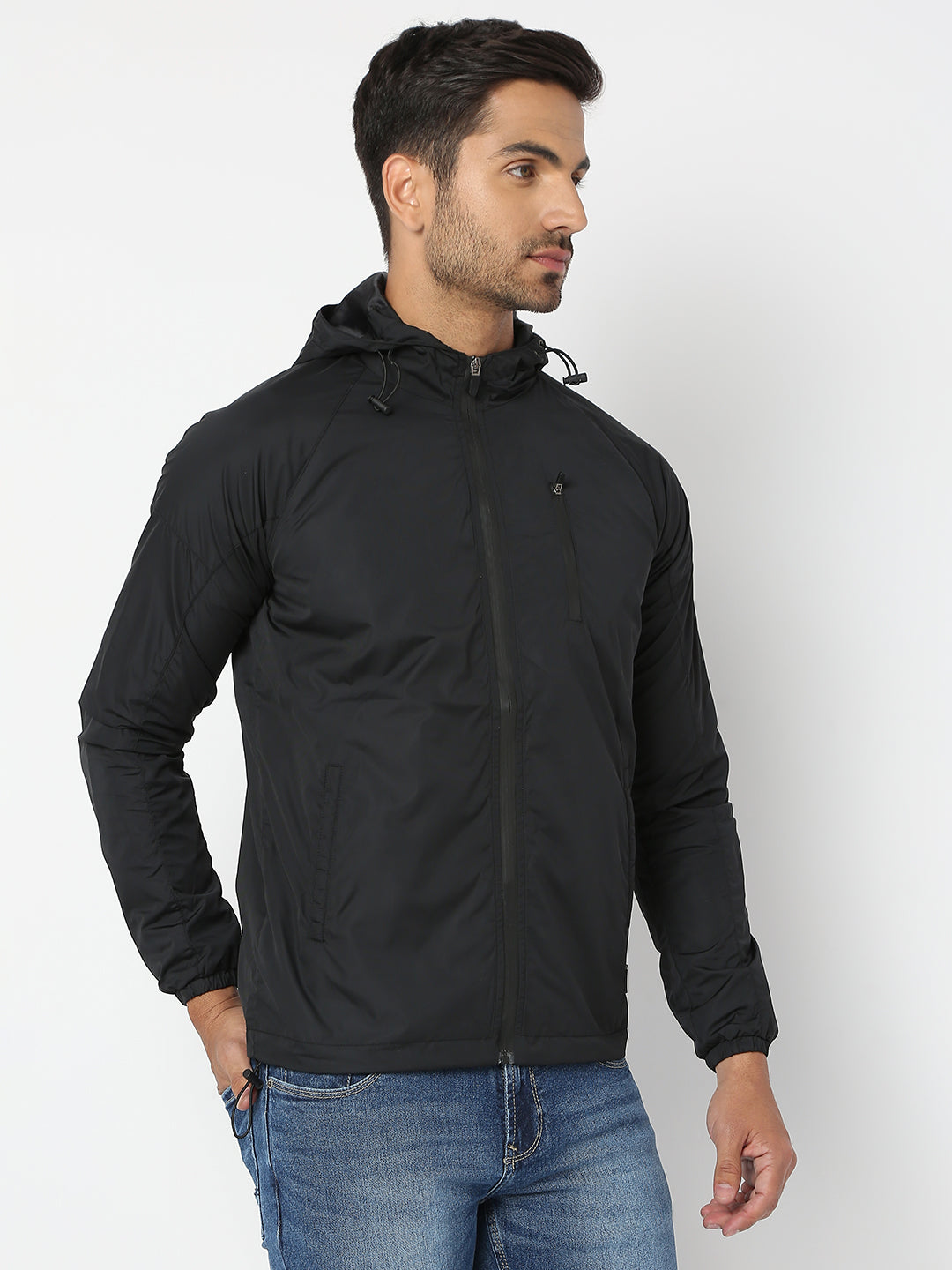 Spykar Men Black Nylon Regular Fit Jacket