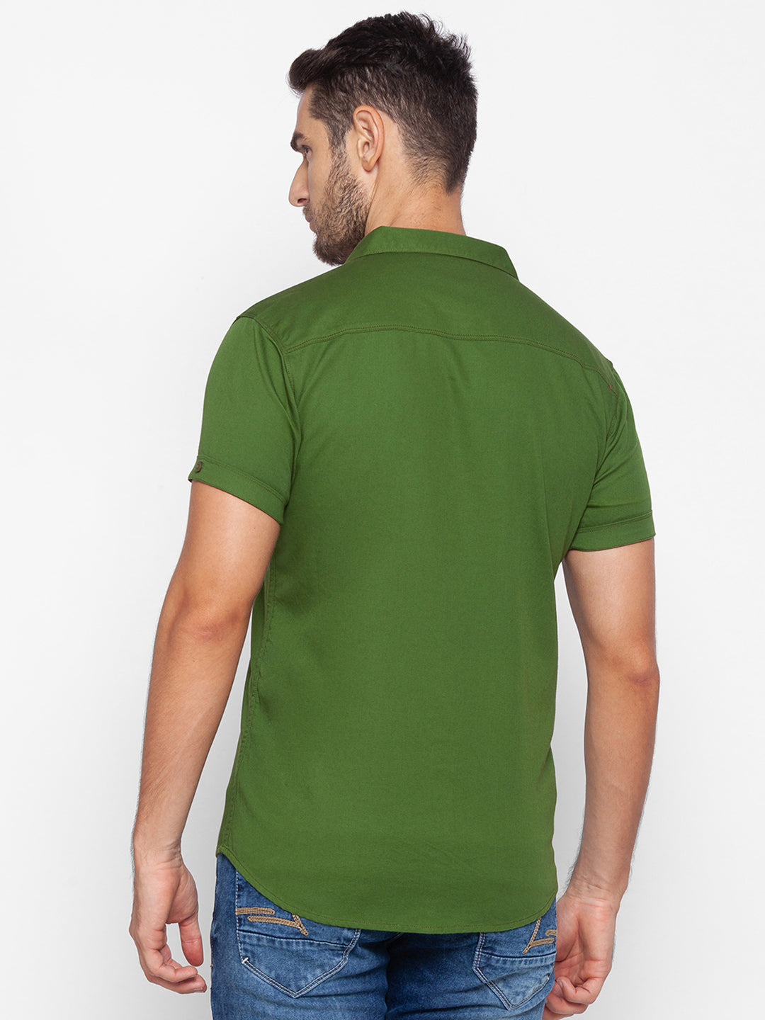 Spykar Slim Fit Green Cotton Men Shirt