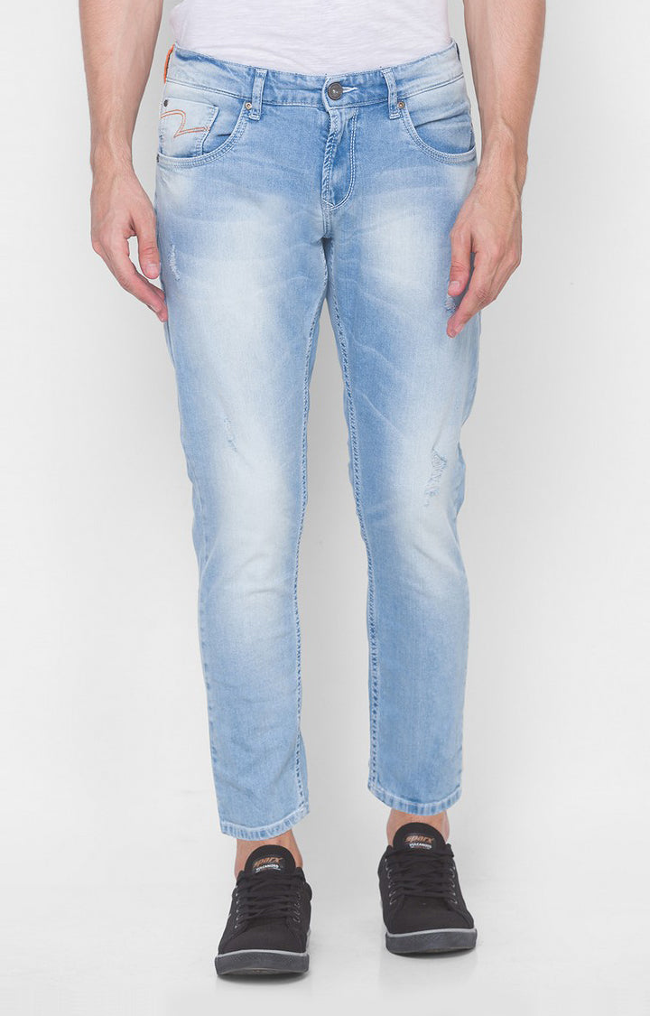 Spykar Light Blue Cotton Slim Fit Tapered Length Jeans (Kano)