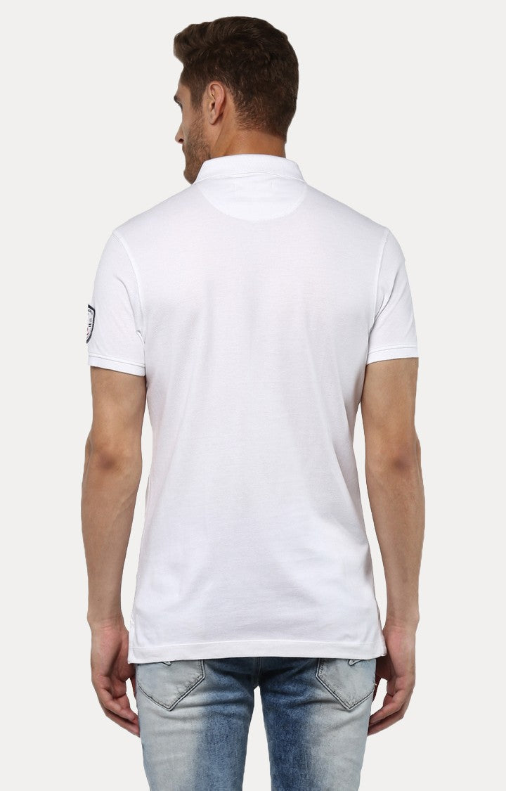 Spykar White Printed Slim Fit Polo T-Shirt