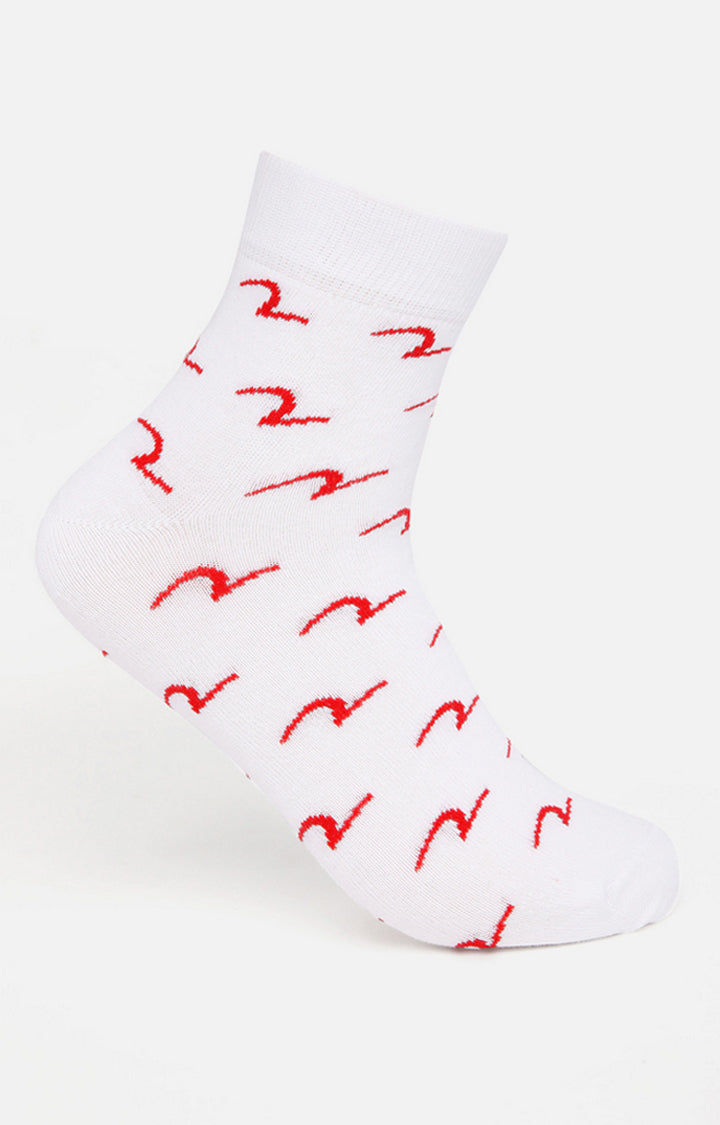 Spykar White & Red Printed Ankle Length Socks