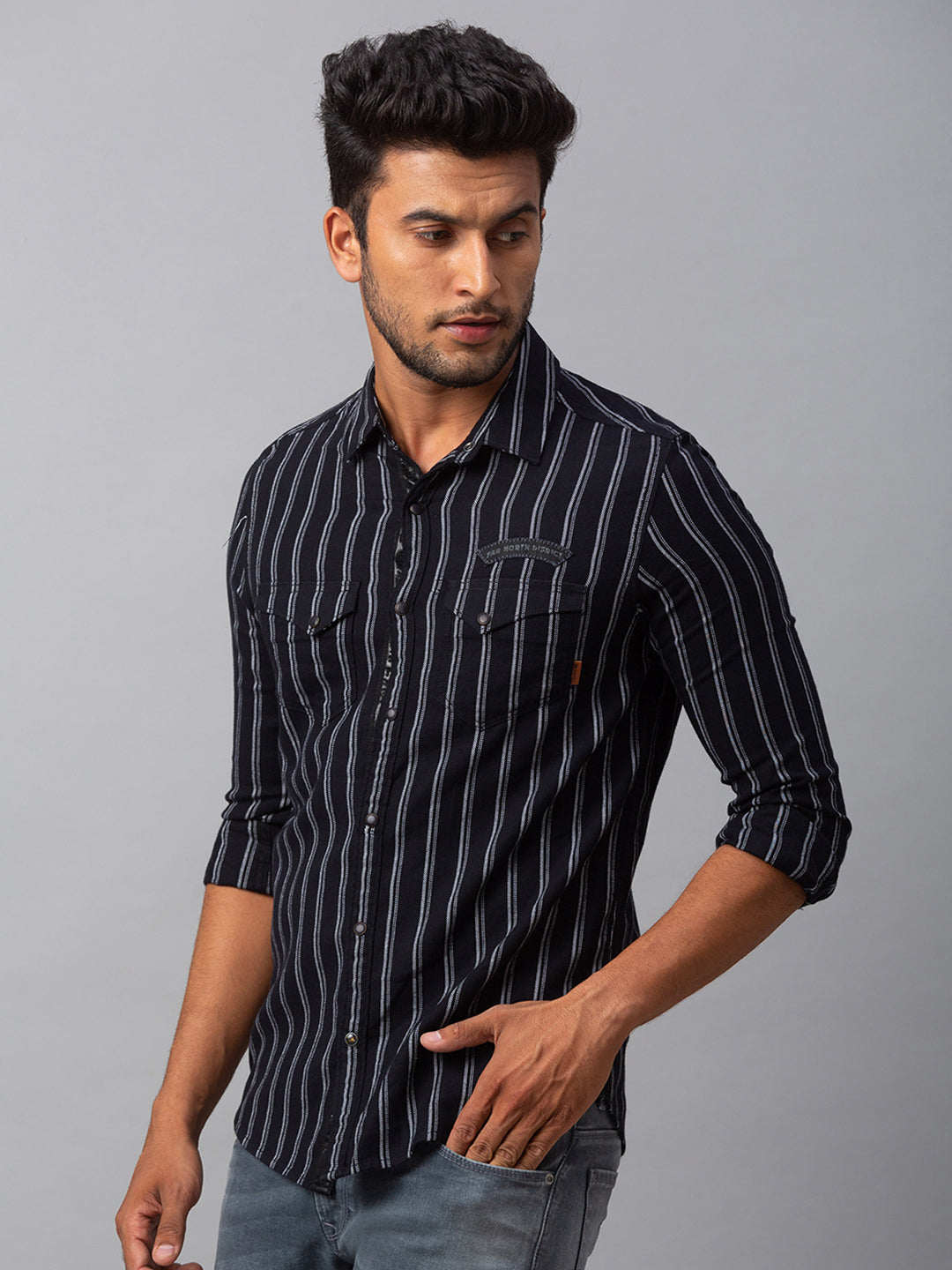 Spykar Men Black Cotton Slim Fit Shirt