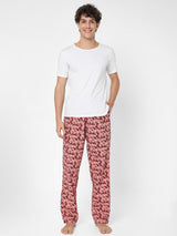 Men Premium Red Cotton Blend Regular Fit Pyjama - Underjeans By Spykar