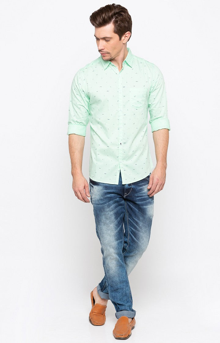 Spykar Men'S Green Cotton Printed Casual Shirts