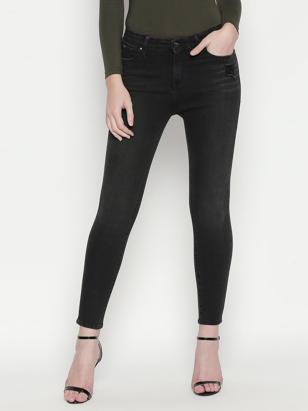 Spykar Women Black Cotton Skinny Fit Regular Length Jeans (Adora)