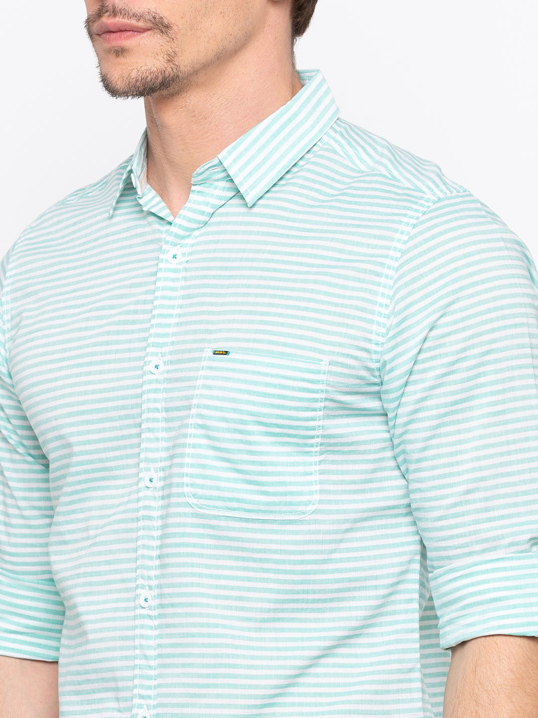 Spykar Men Mint Striped Slim Fit Casual Shirt