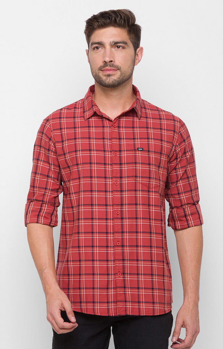 Spykar Rust Cotton Slim Fit Shirts For Men