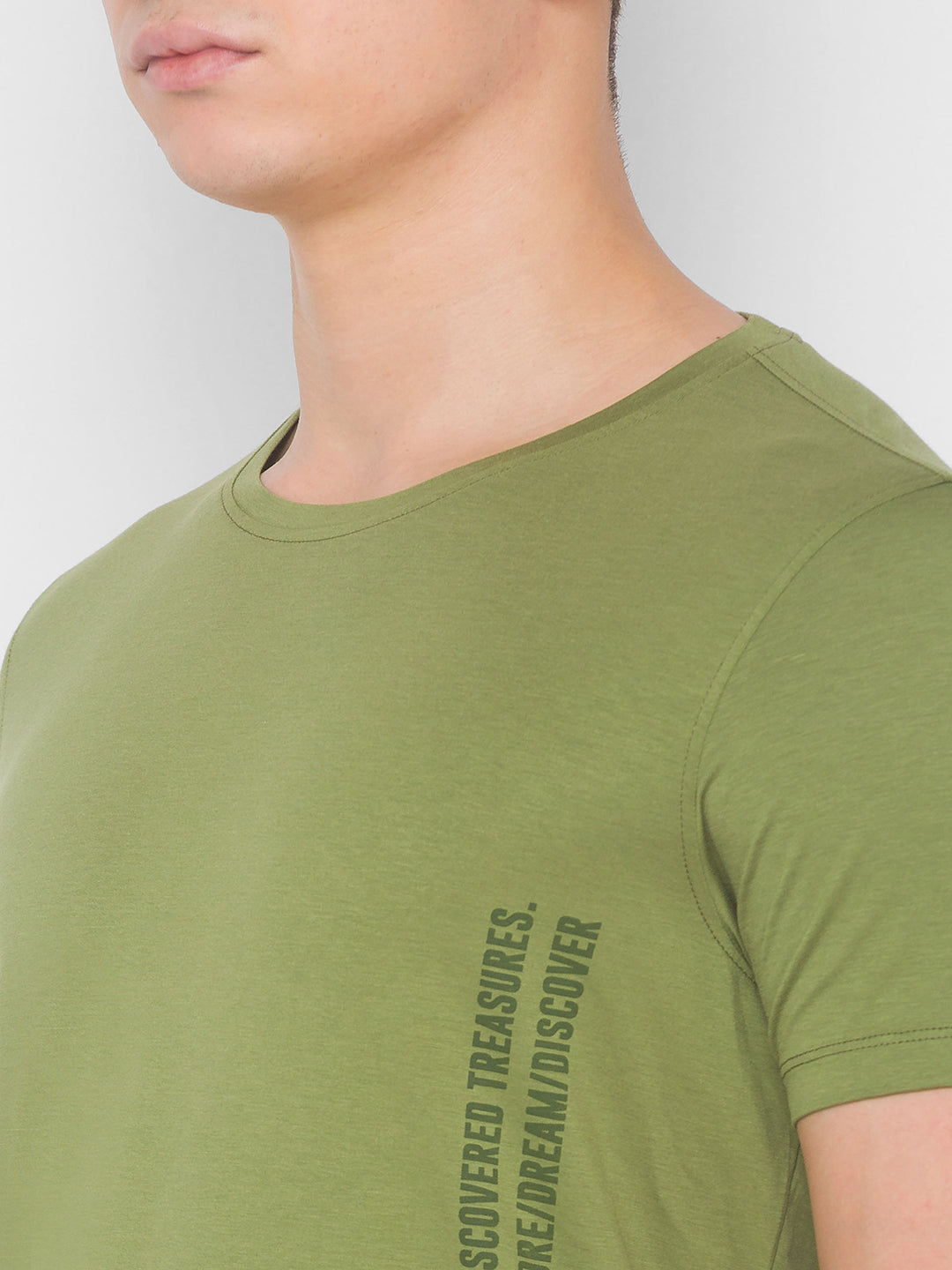 Spykar Men Green Cotton Slim Fit Round Neck T-Shirt