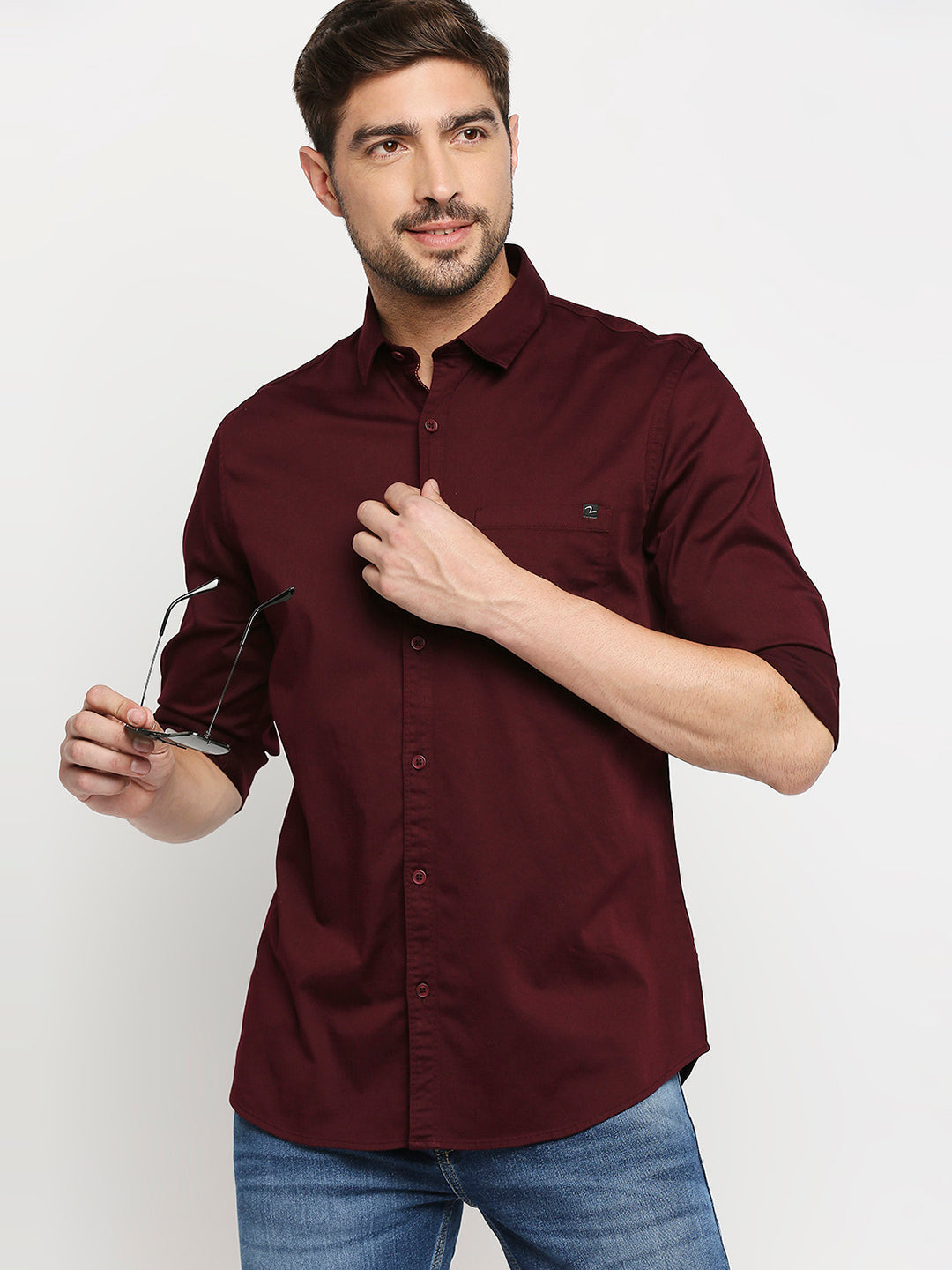 Spykar Men Maroon Cotton Regular Fit Full Sleeve Casual Shirt