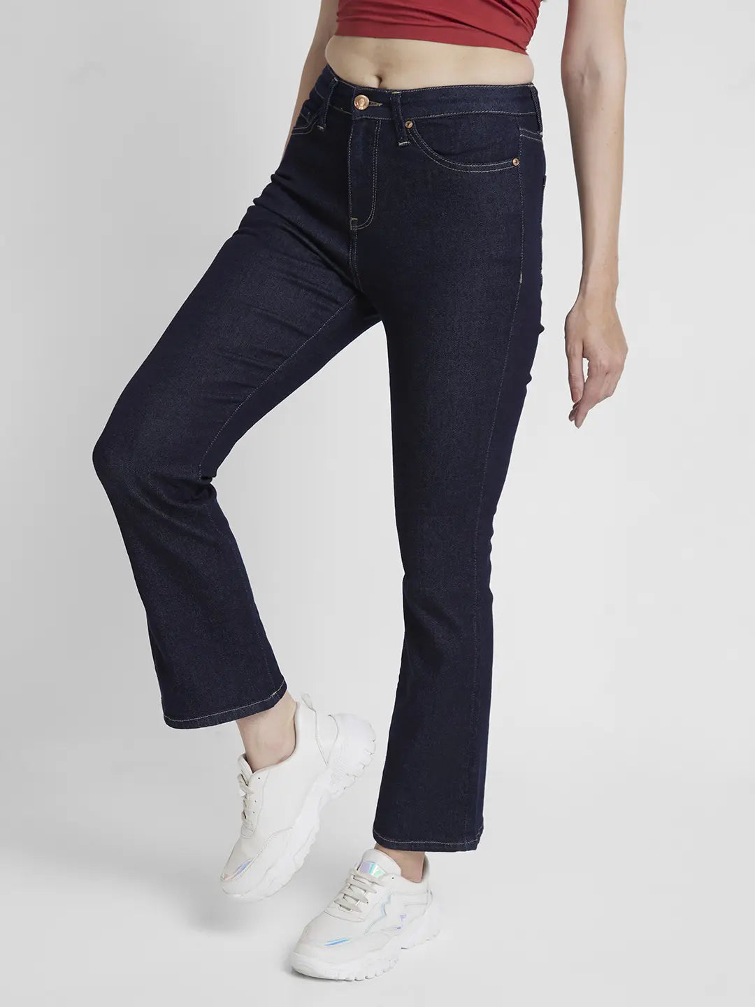 Spykar Women Raw Indigo Lycra Bootcut Fit Ankle Length Clean Look Jeans -(Elissa)