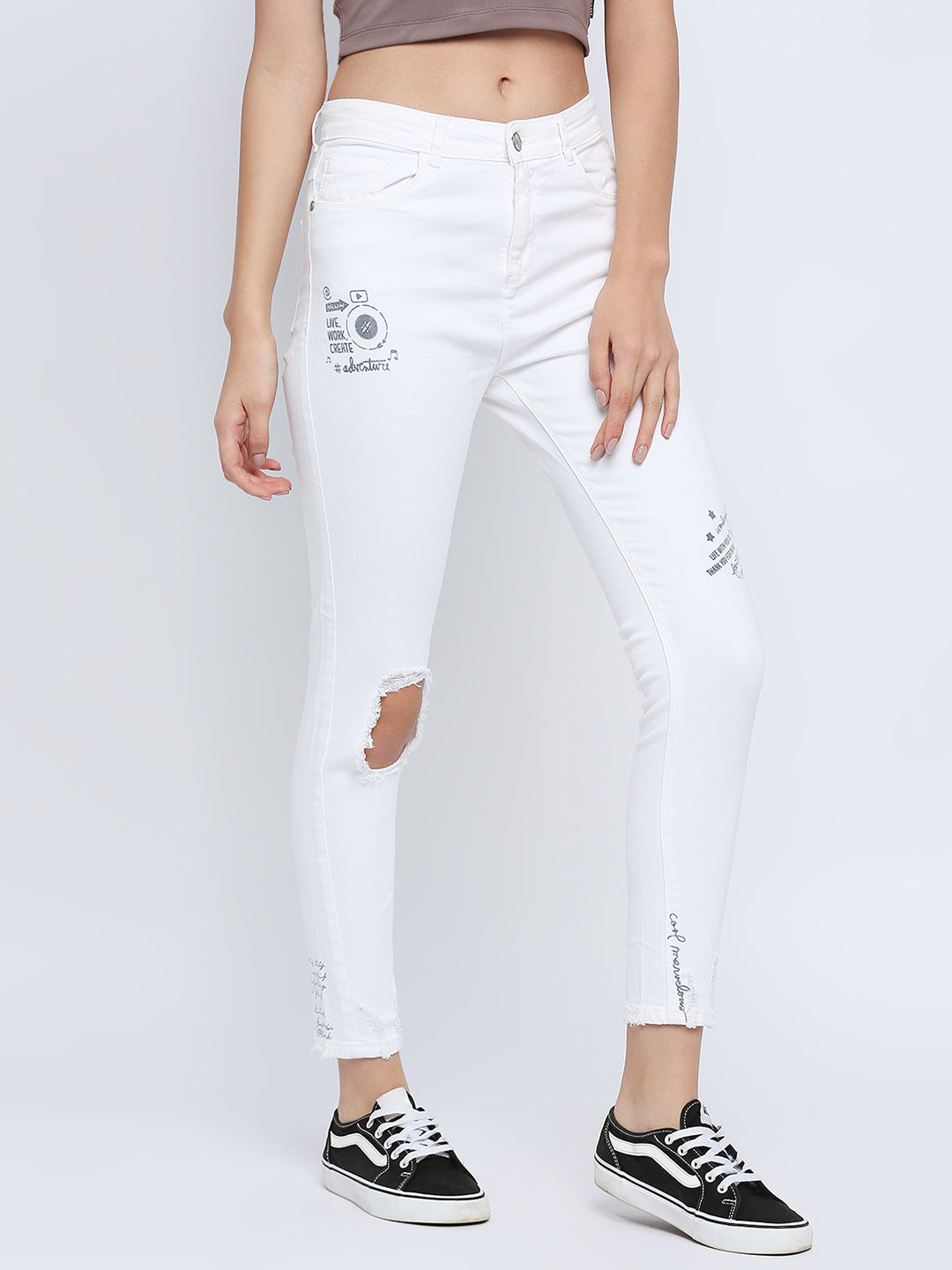 Spykar Women White Straight Fit Regular Length Jeans (Actif)