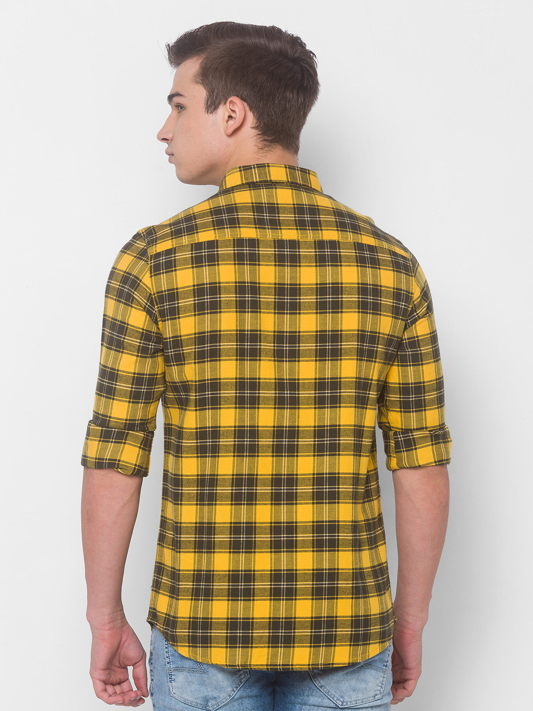 Spykar Men Yellow Cotton Slim Fit Shirt