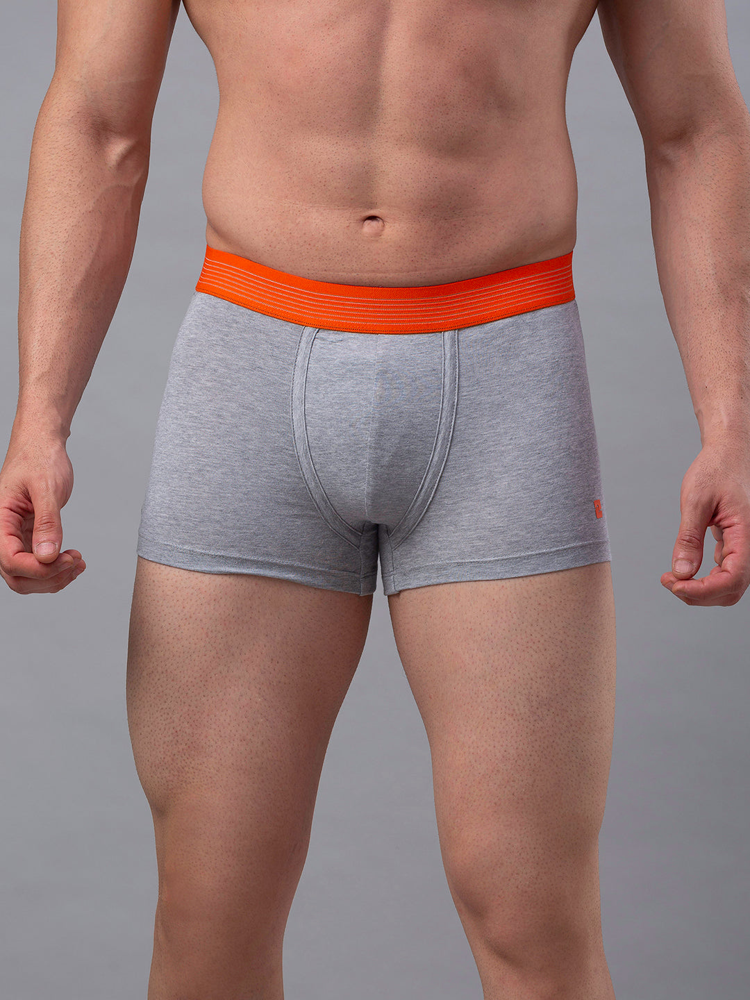 Men Premium Grey-Orange Cotton Blend Trunk- UnderJeans by Spykar