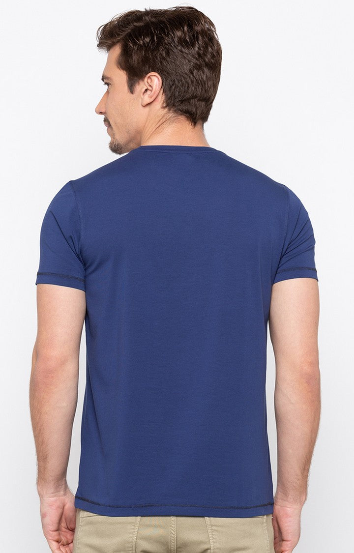 Spykar Royal Blue Printed Slim Fit Men T-Shirts