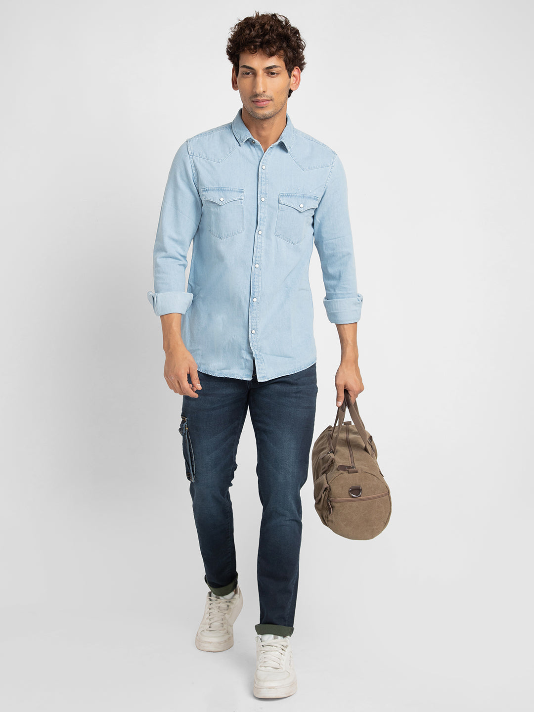 Spykar Men Light Blue Cotton Slim Fit Denim Shirt