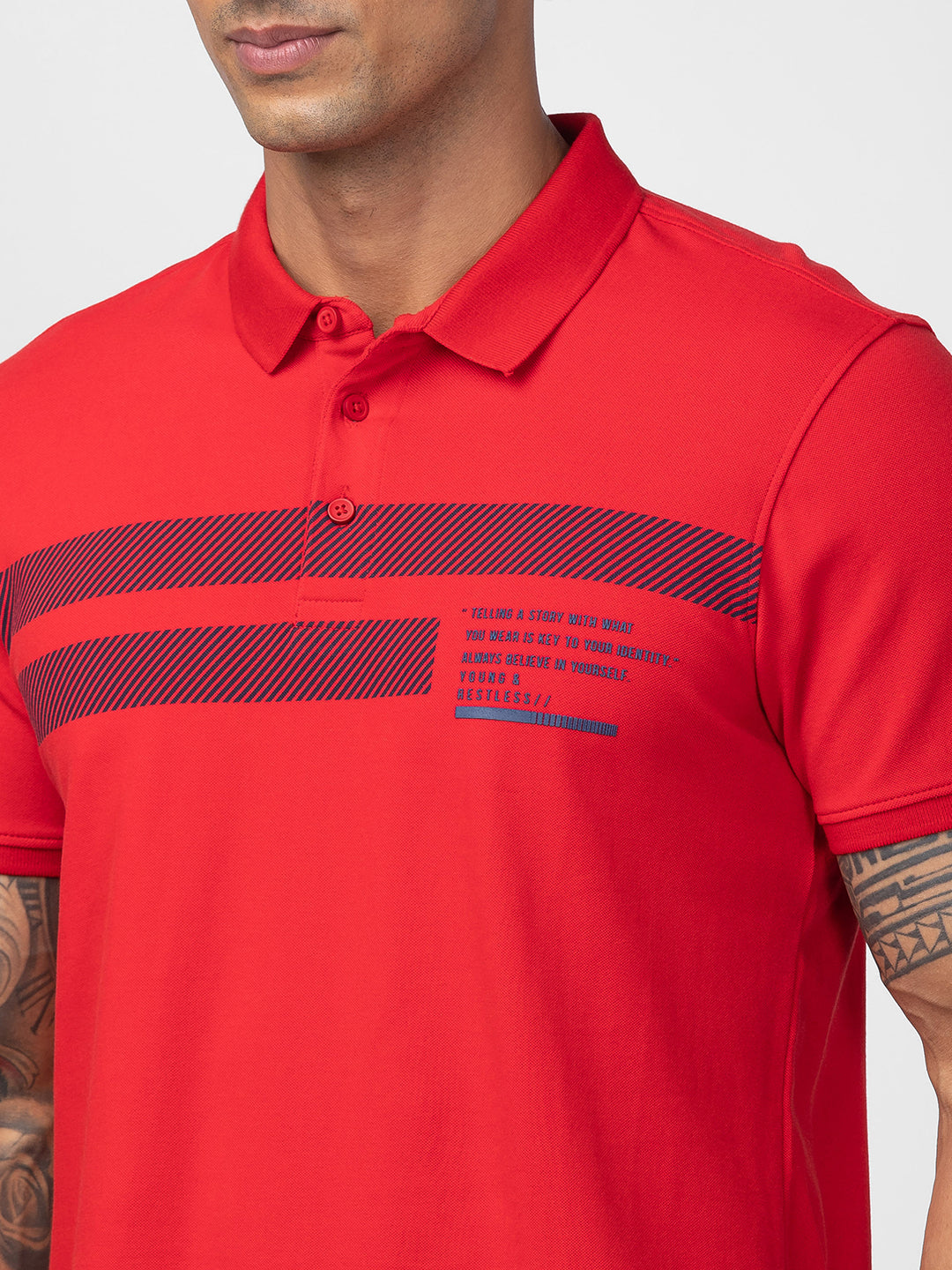 Spykar Men Deep Red Cotton Regular Fit Half Sleeve Printed Polo T-Shirt