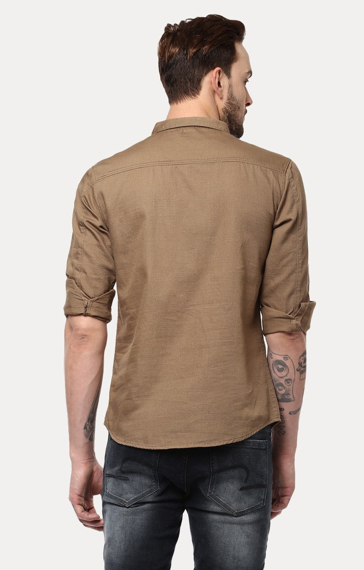 Spykar Men'S Brown Cotton Solid Casual Shirts