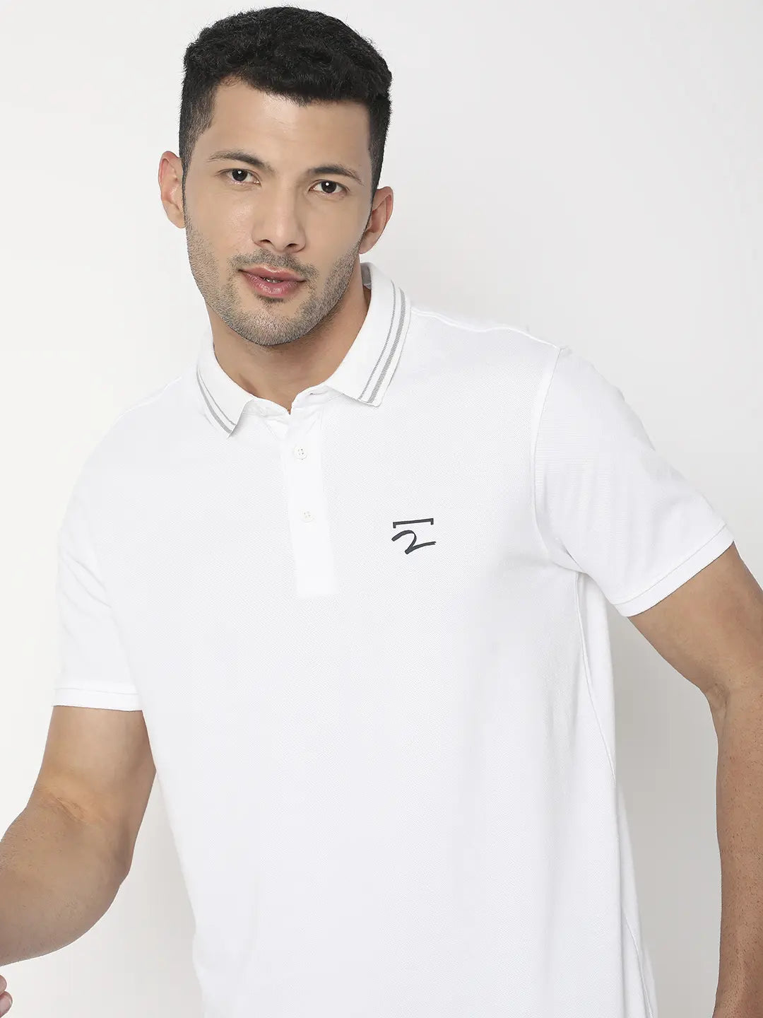 Spykar Men White Cotton Regular Fit Plain Polo Tshirt