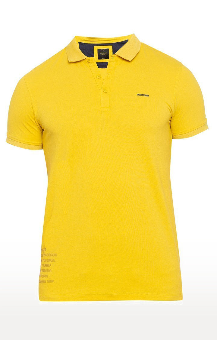 Spykar Men Yellow Cotton Slim Fit Polo T-Shirt