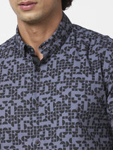 Spykar Men Dark Grey Poplin Regular Slim Fit Full Sleeve Causal Printed Shirt