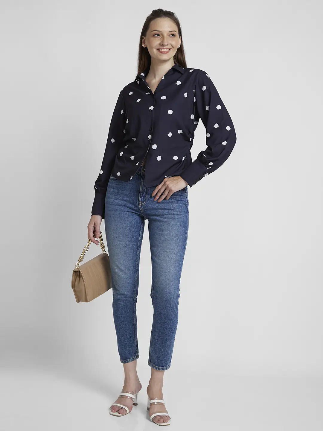 Spykar Women Black Cotton Regular Fit Full Sleeve Printed Shirt