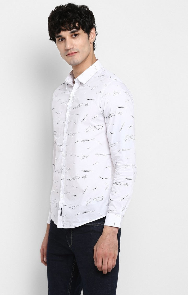 Spykar Men'S White Cotton Printed Casual Shirts