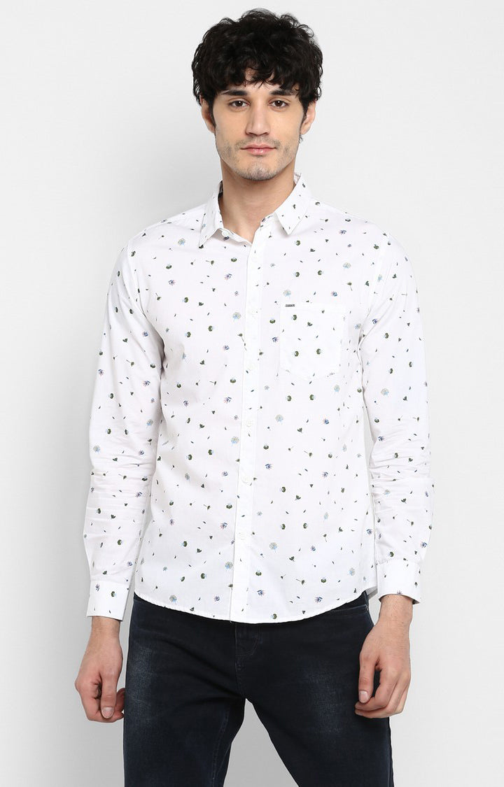 Spykar White Cotton Slim Fit Shirts For Men