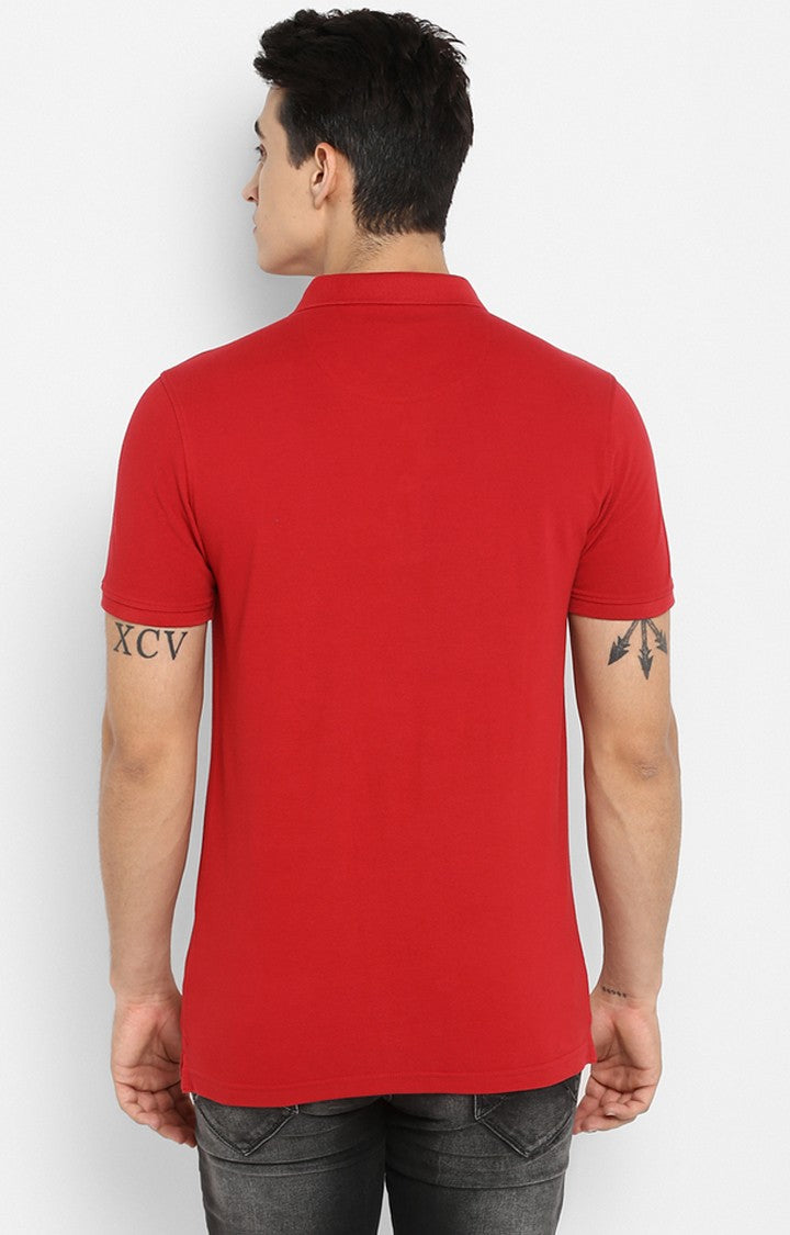 Spykar Red Solid Slim Fit Polo T-Shirt