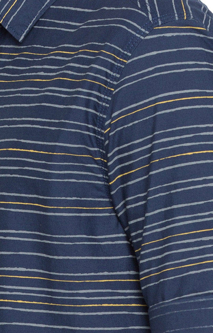 Spykar Men'S Blue Cotton Striped Casual Shirts