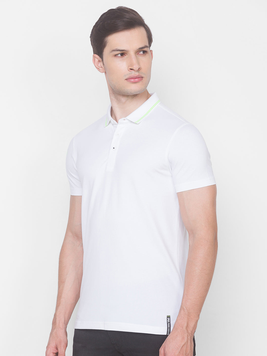 Spykar Men White Cotton Slim Fit Polo T-Shirt