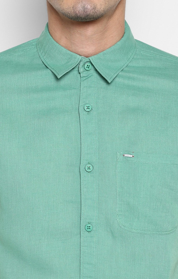 Spykar Men'S Green Linen Solid Casual Shirts