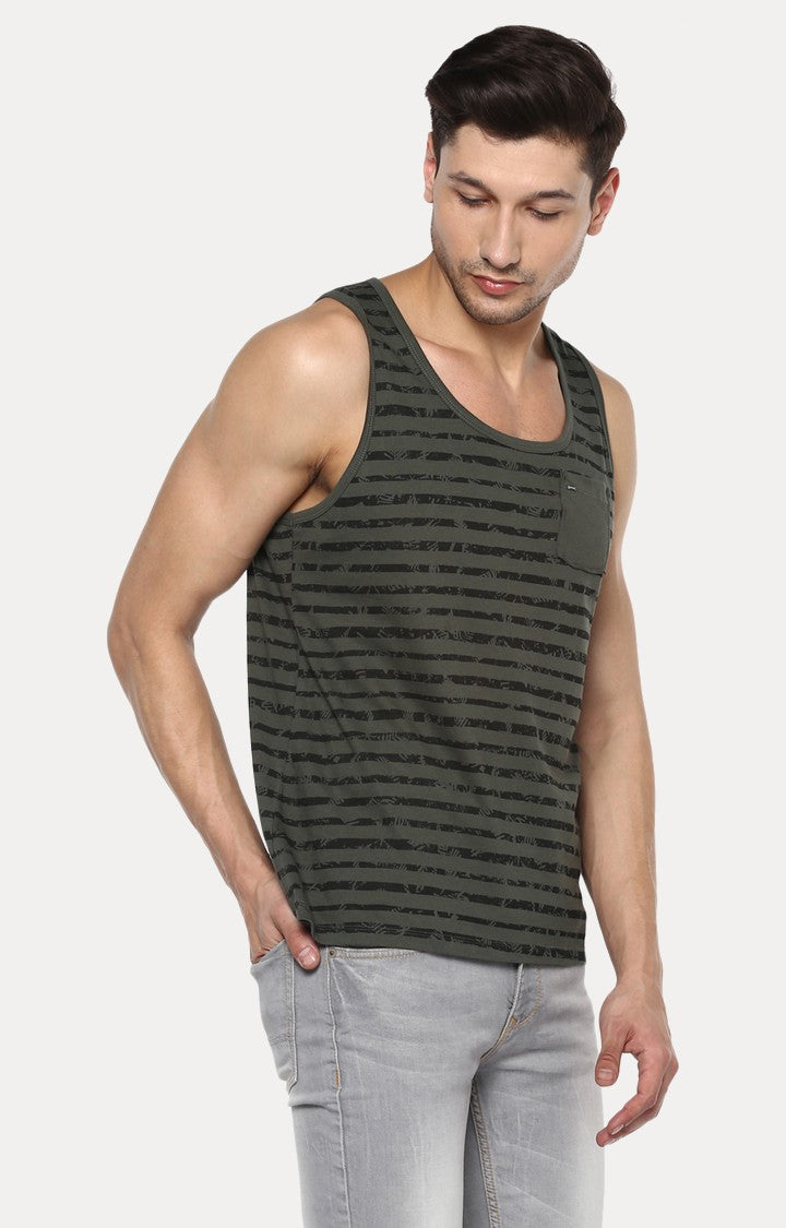 Spykar Green Striped Slim Fit Men T-Shirts